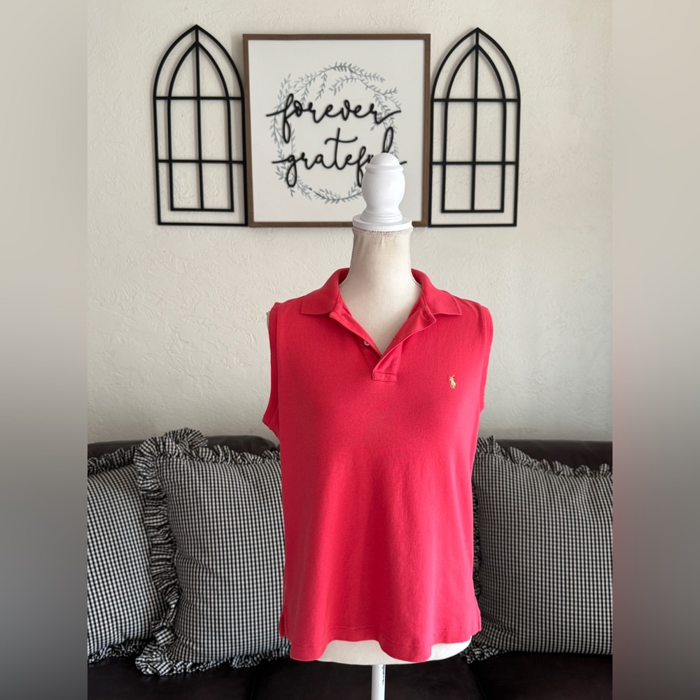 Ralph Lauren Sport Bright Pink & Neon Green Sleeveless Polo Shirt Size L Preppy
